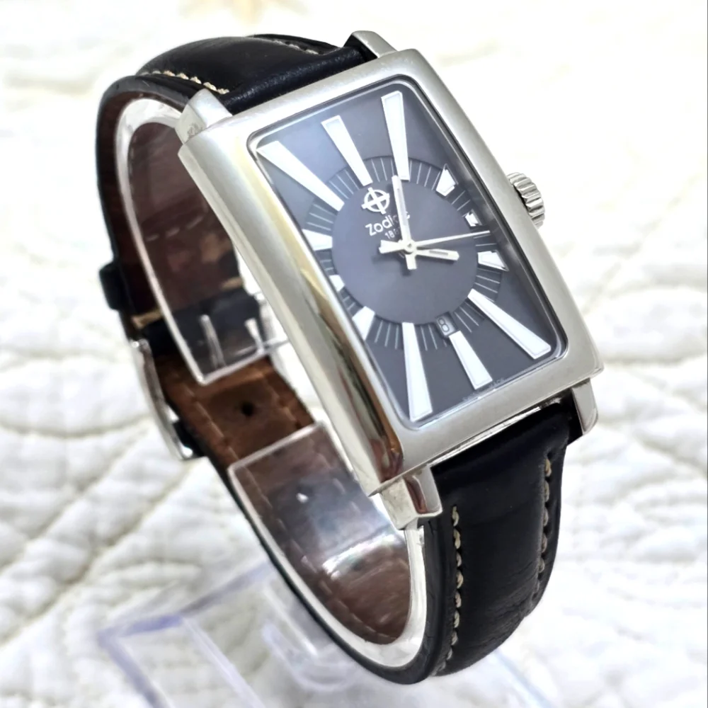 Rare Zodiac Tank Men's Watch ZO3401 Classic Line Black Dial Swiss Made Sunbeam